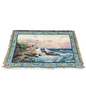 * Thomas Kinkade Coastal Lighthouse Tapestry with Blue and Green Hues